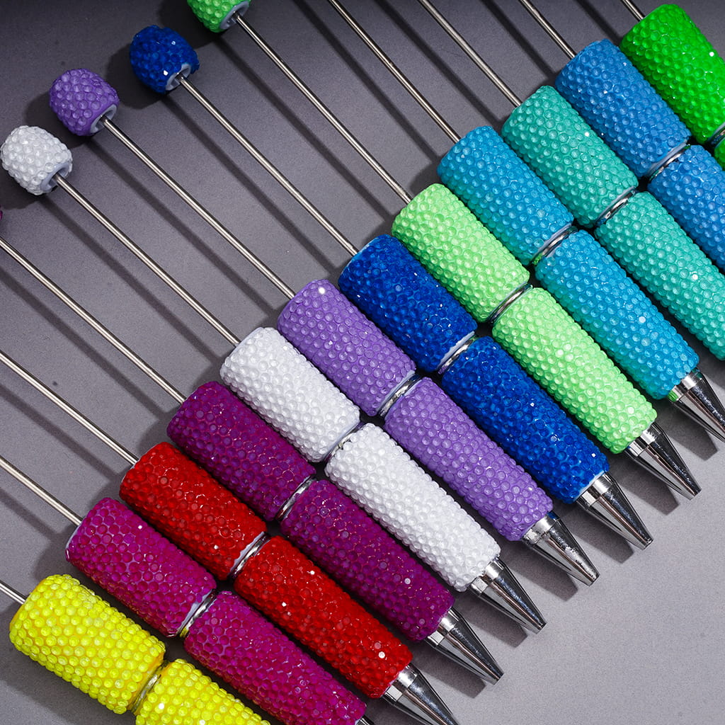 Beadable Clay Pens with Shiny Neon Rhinestones Covered the Entire Pen, Multi-Color