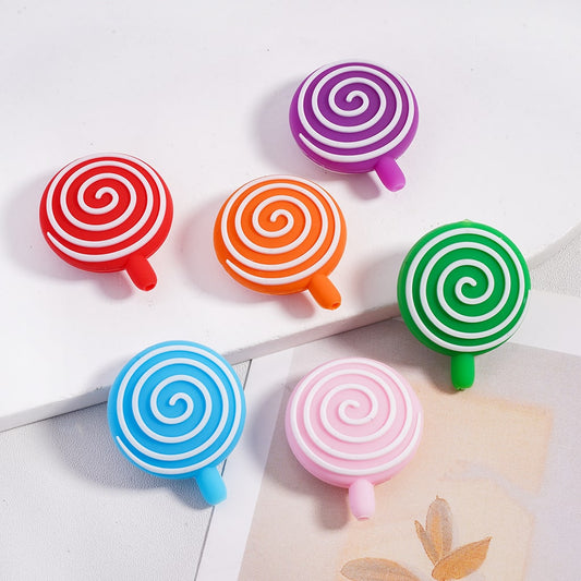 Silicone Focal Beads 3D Cute Lollipop Candy Series, Swirl Pattern