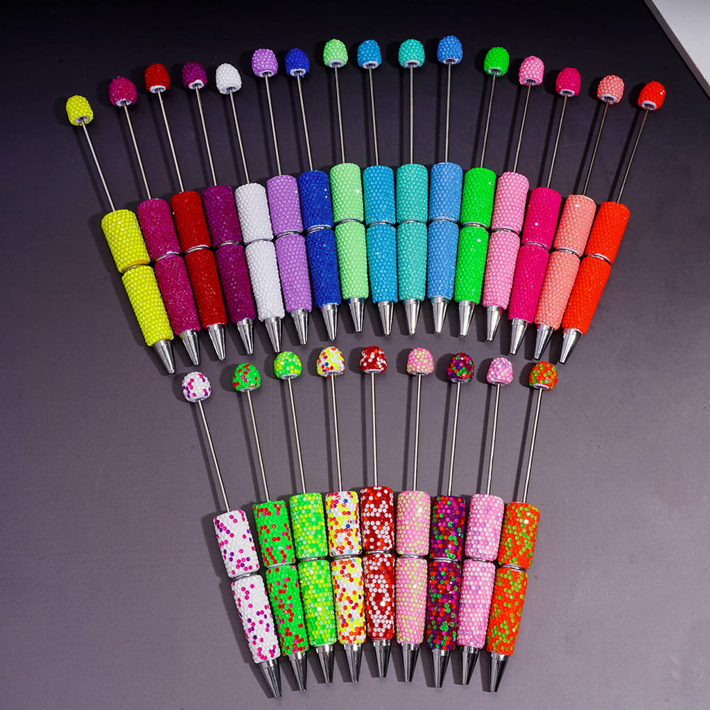 Beadable Clay Pens with Shiny Neon Rhinestones Covered the Entire Pen, Multi-Color