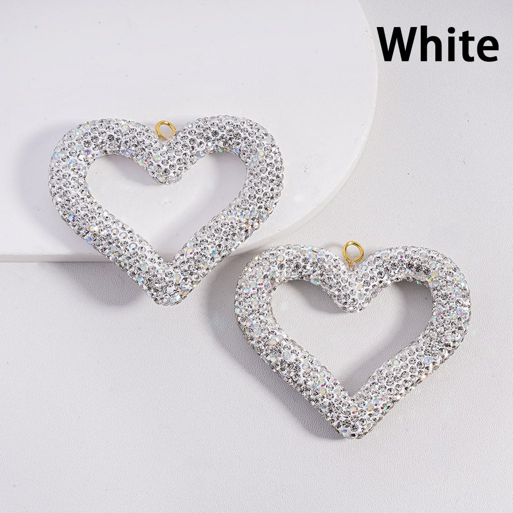 Clay Rhinestones Keychain Pendant Large-Sized Hollow Heart , Multi-Color, Random Mix, 56*67MM