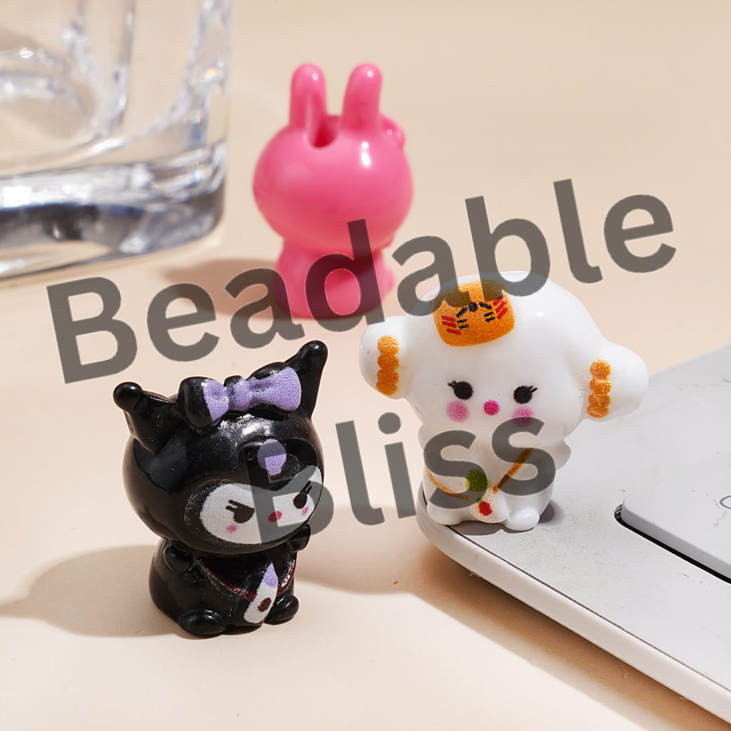 Acrylic Beads Adorable Character with Feeding-Bottle on Chest, Random Mix