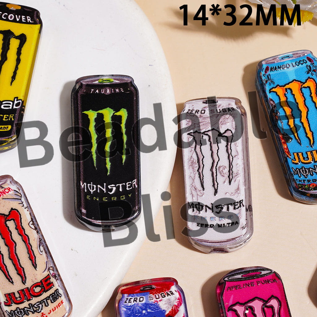 Magic Claw Soda Drink Bottle Acrylic Beads, 14*32MM, Semi-Clear, Random Mix