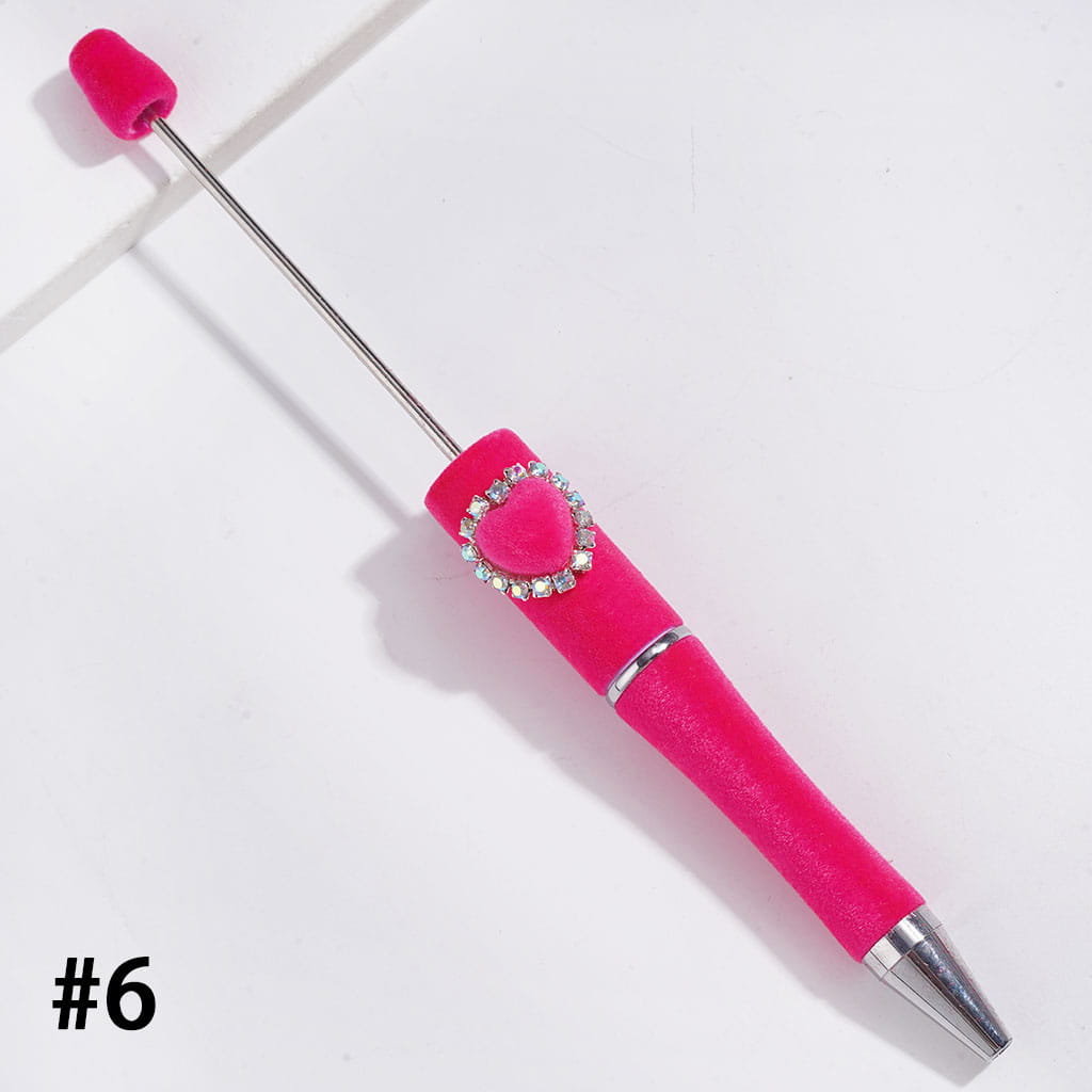 Handcrafted Beadable Pens with Flocked Fluffy Covered the Entire Pens, Heart with AB Chains, Multi-Color