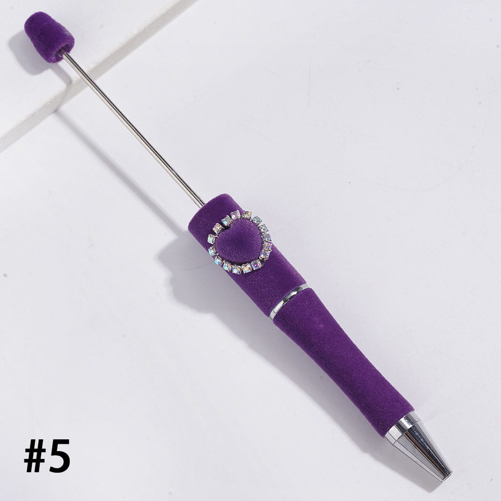 Handcrafted Beadable Pens with Flocked Fluffy Covered the Entire Pens, Heart with AB Chains, Multi-Color