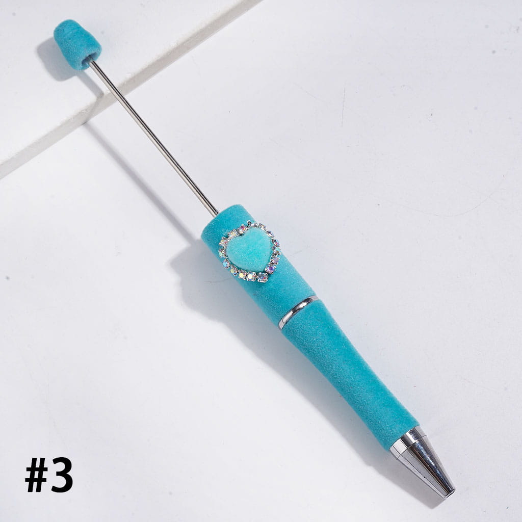 Handcrafted Beadable Pens with Flocked Fluffy Covered the Entire Pens, Heart with AB Chains, Multi-Color