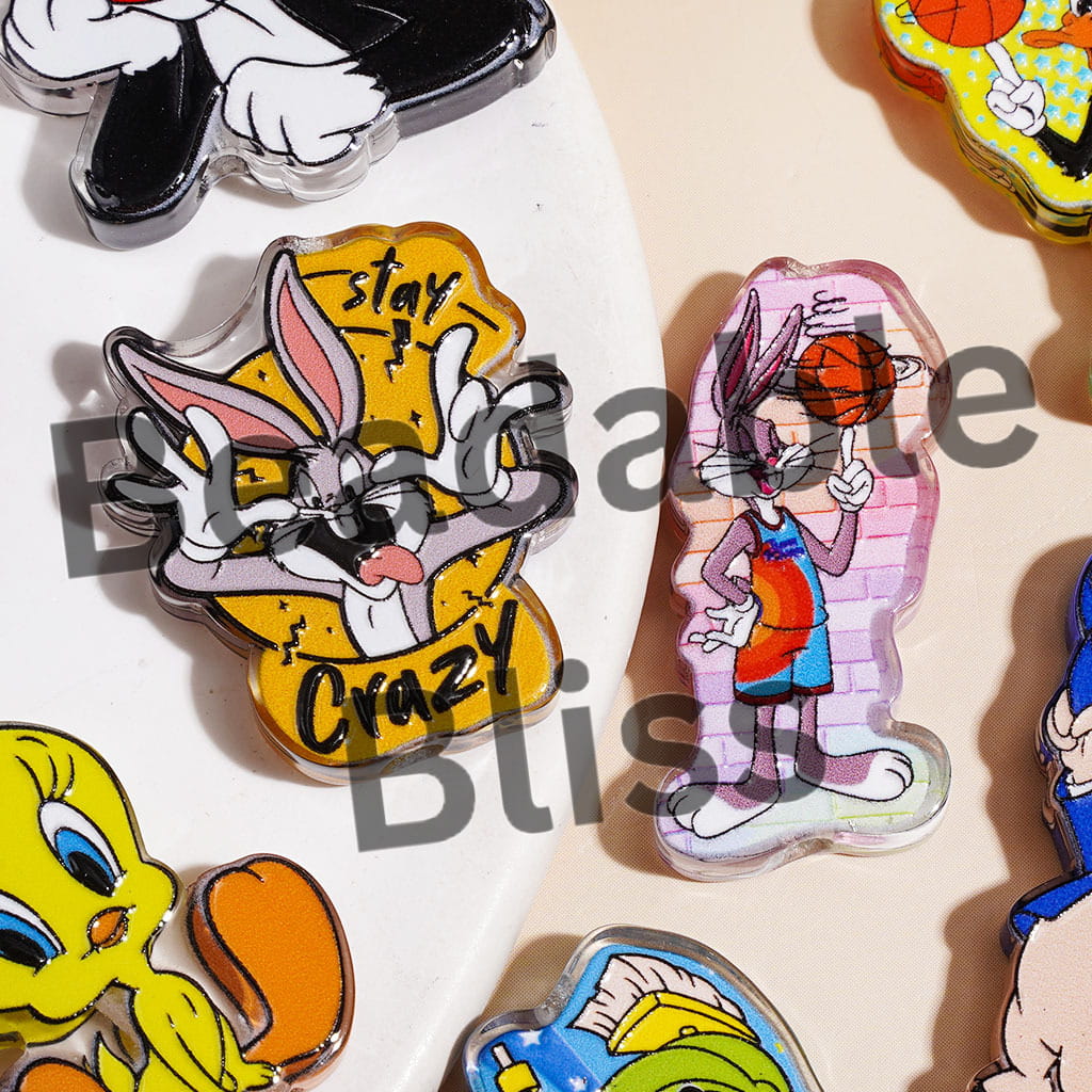 Acrylic Beads Looney Bunny Pig Wolf Duck Cartoon Character Series, Semi-Clear, Random Mix