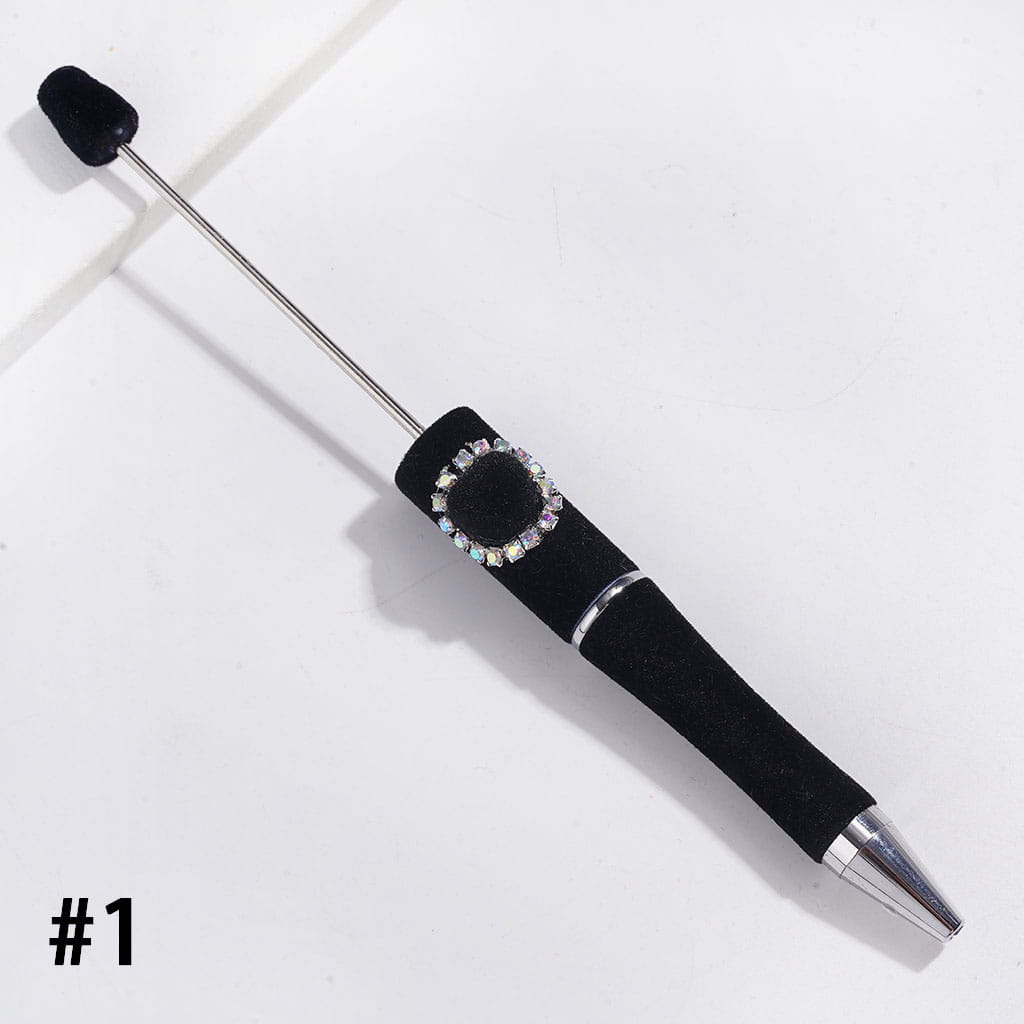 Handcrafted Beadable Pens with Flocked Fluffy Covered the Entire Pens, Heart with AB Chains, Multi-Color