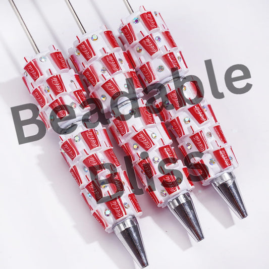 Beadable Clay Pens with Red Soda Drink Cup and AB Rhinestones