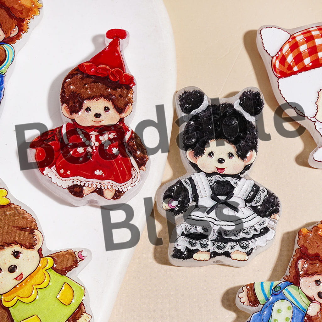 Acrylic Beads Little Monkey Doll Character in Various Costume, Random Mix
