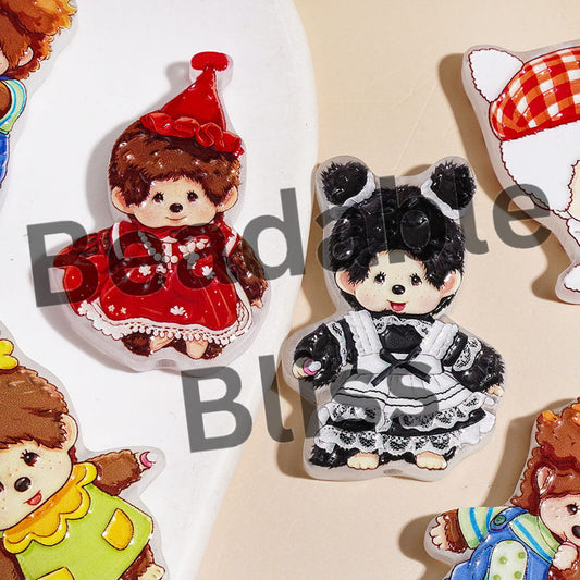 Acrylic Beads Little Monkey Doll Character in Various Costume, Random Mix