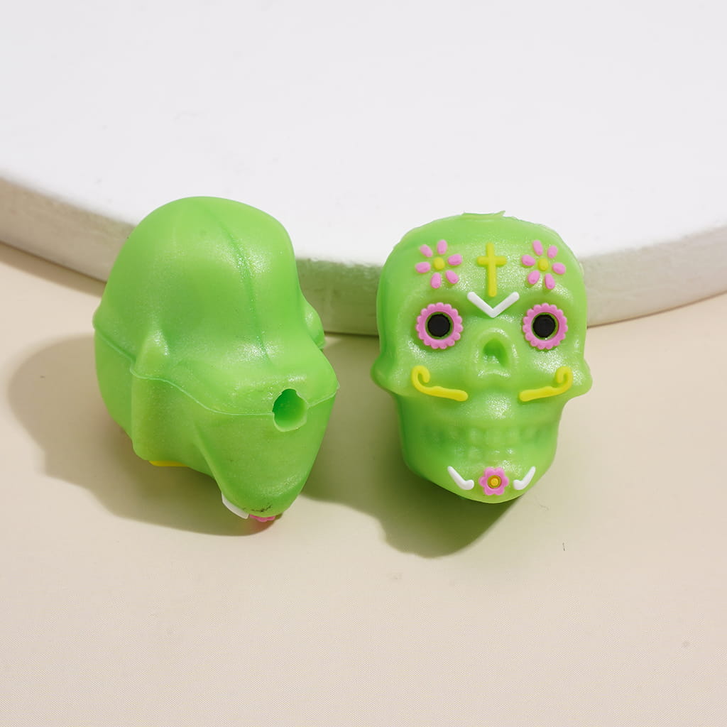 Silicone Focal Beads 3D Colorful Prints Skull Head Halloween Day of the Dead