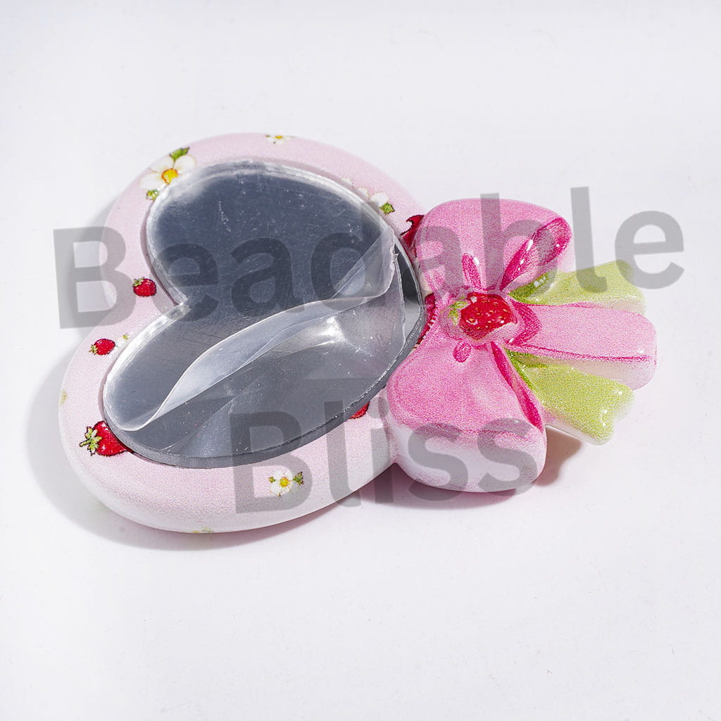 Acrylic Beads Magic Mirror with Heart Mirror and Bowtie, Berry Girl Family Series, 41*50MM, Random Mix