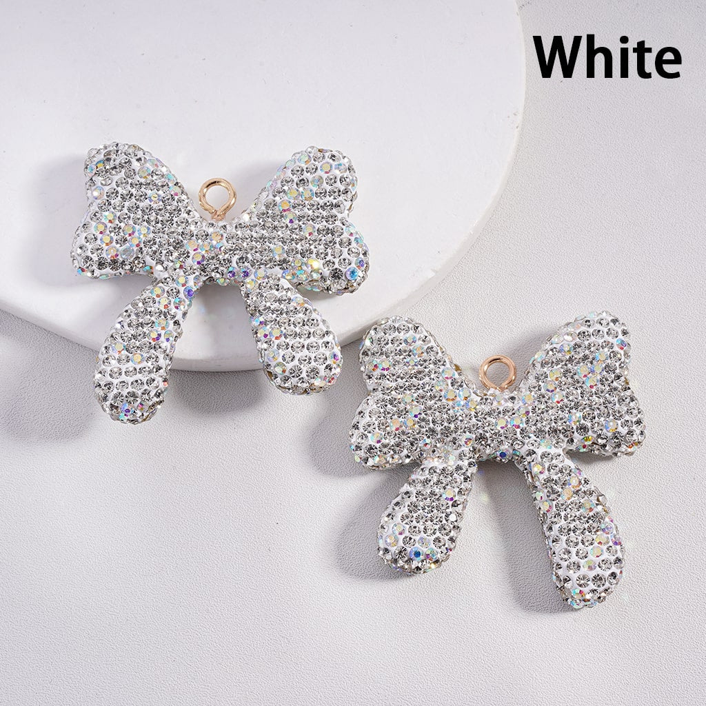 Clay Bowtie & Butterfly Pendants with Rhinestones, Random Mix, Width 50MM
