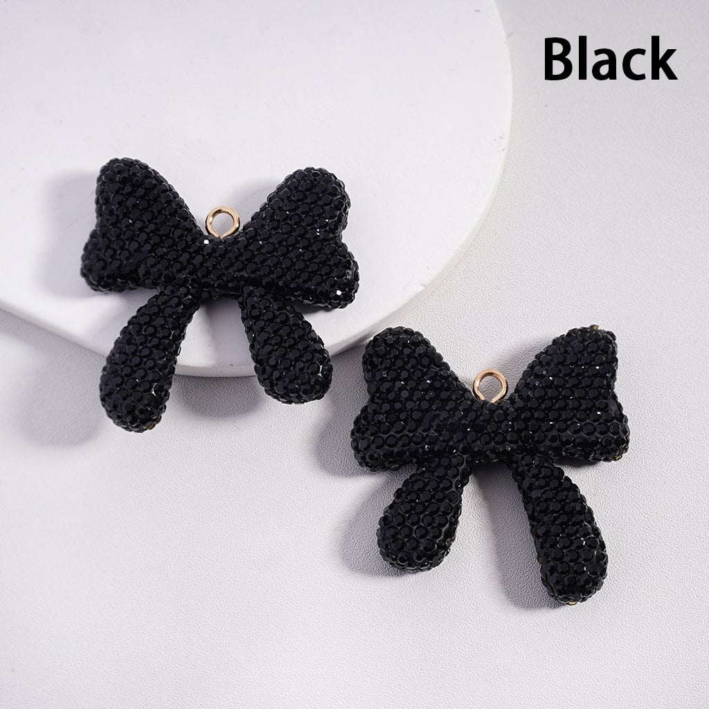 Clay Bowtie & Butterfly Pendants with Rhinestones, Random Mix, Width 50MM