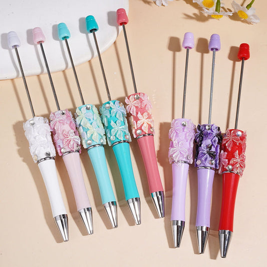 Double Color Glitter Shiny Flowers Clear Rhinestones Beadable Pens