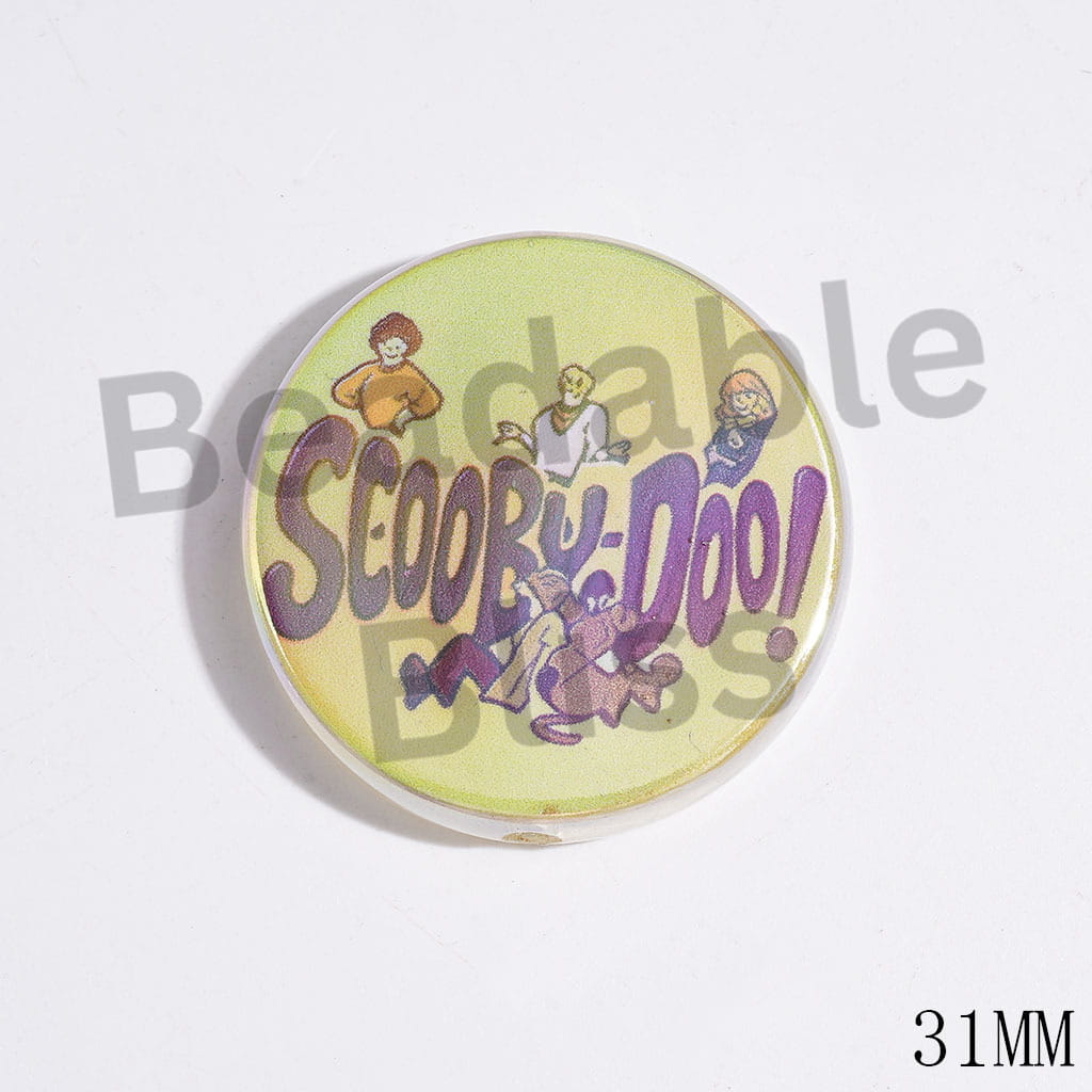 UV Finish Acrylic Beads with Silly Dog Character Patterns Series, 31MM, Flat Round Shape, Random Mix
