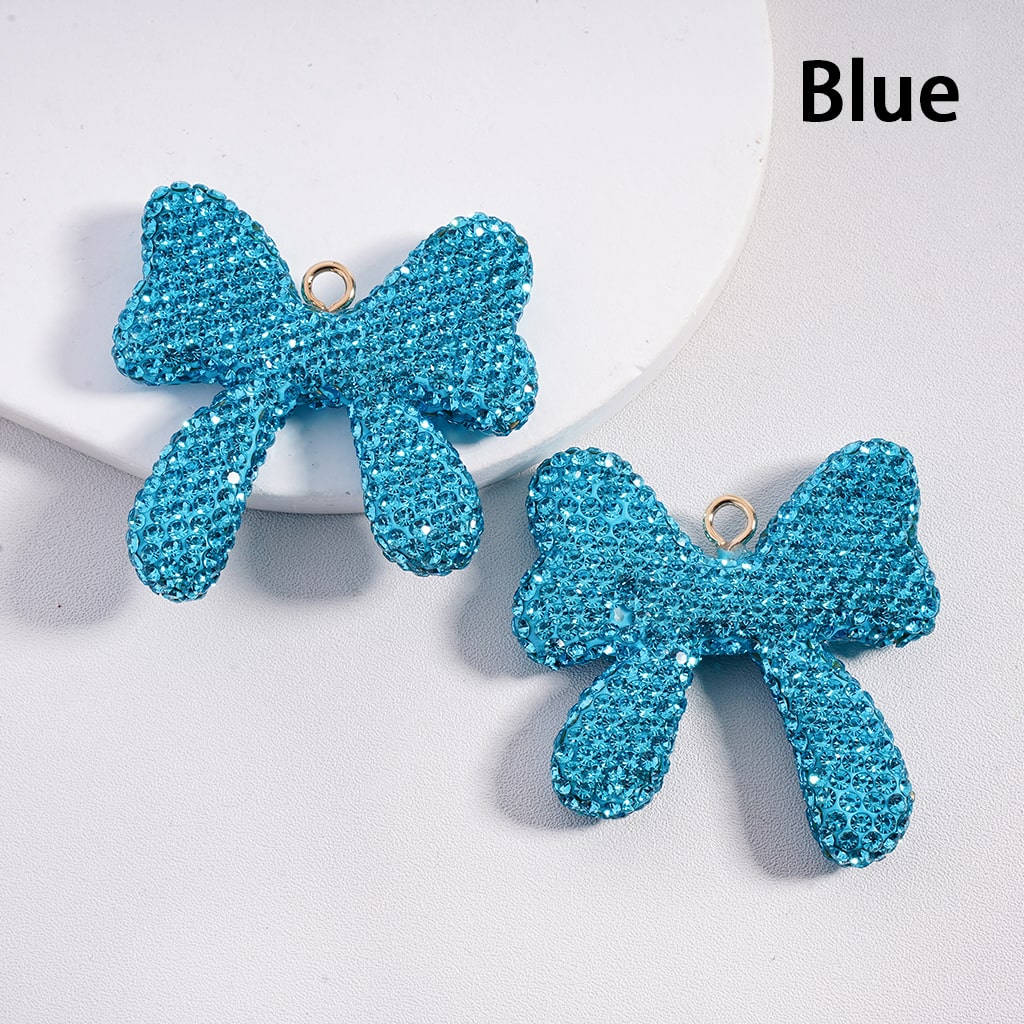 Clay Bowtie & Butterfly Pendants with Rhinestones, Random Mix, Width 50MM