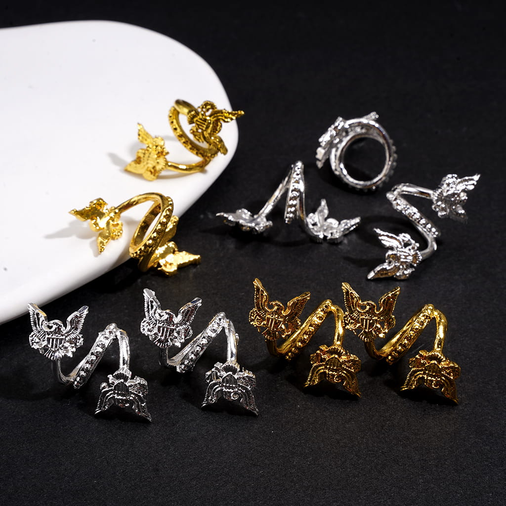 Trendy Twisted Spiral Metal Beads with American Bald Eagle in Patriotic Theme, Large Hole, Jewelry Accessories, Gold & Silver