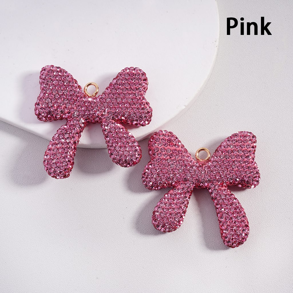 Clay Bowtie & Butterfly Pendants with Rhinestones, Random Mix, Width 50MM