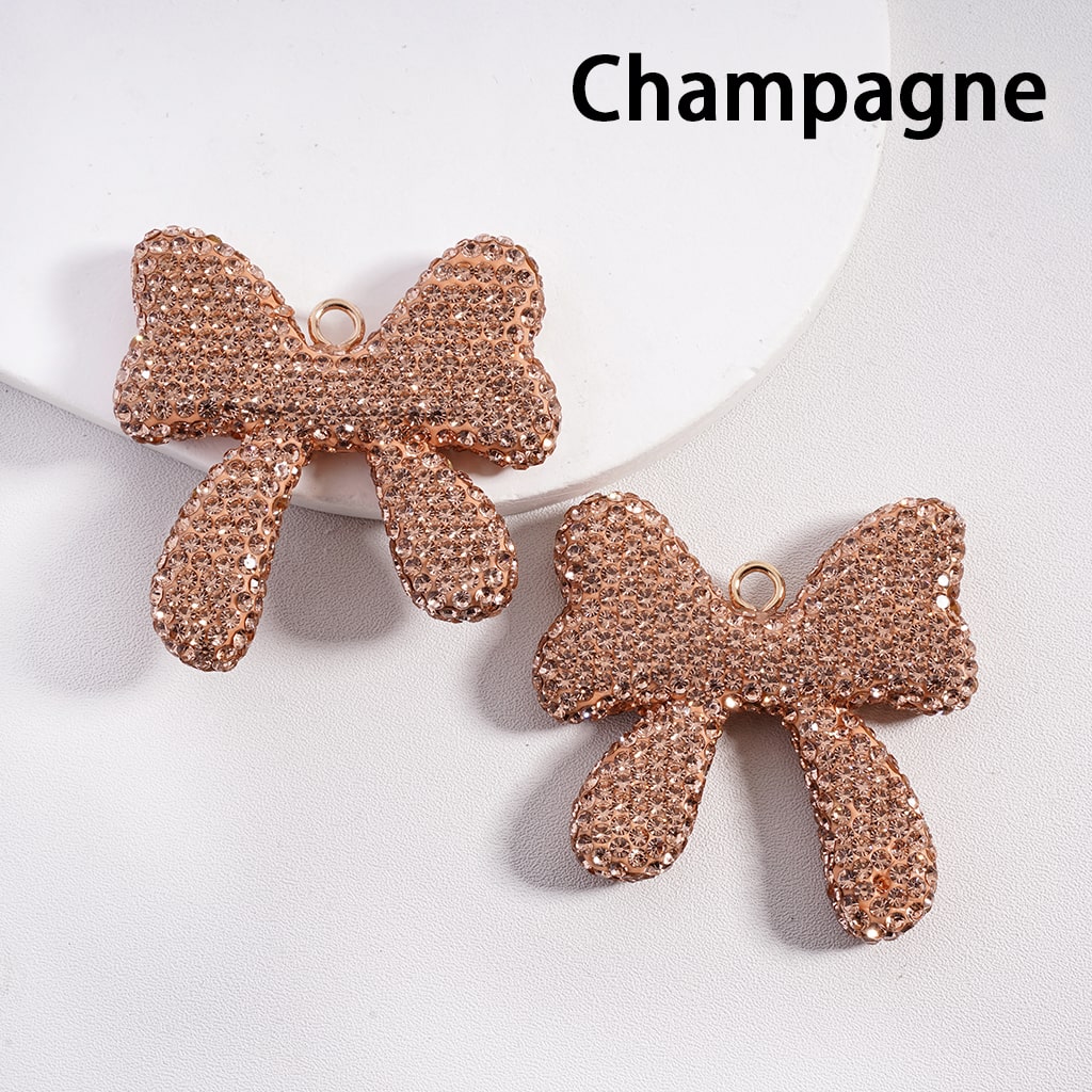 Clay Bowtie & Butterfly Pendants with Rhinestones, Random Mix, Width 50MM