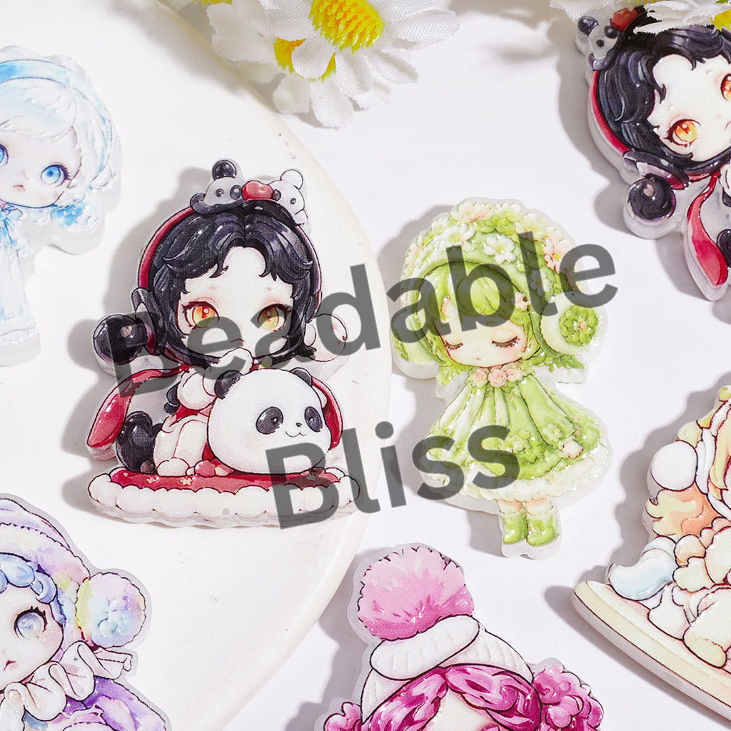 Acrylic Beads with Fashionable Baby Girl Character in Various Costume, Random Mix