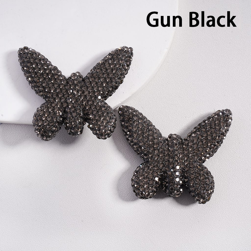 Clay Beads in Butterfly Shape Covered with Rhinestones, Random Mix, 42*49MM