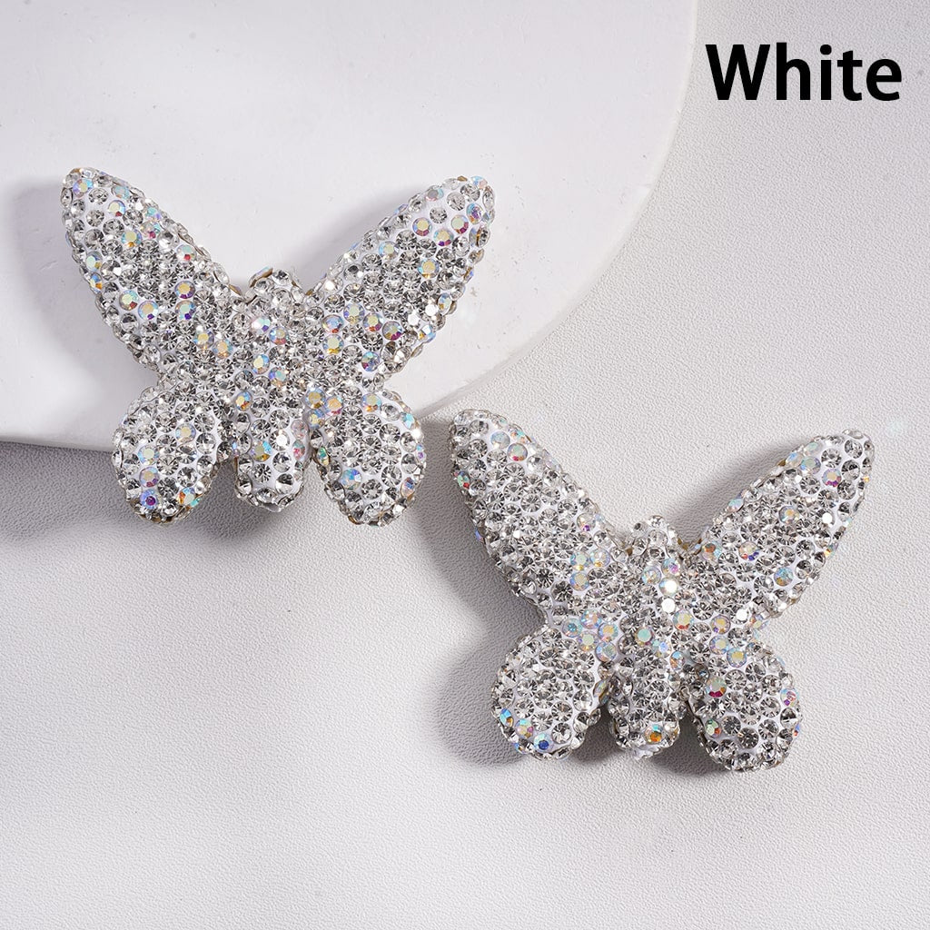 Clay Beads in Butterfly Shape Covered with Rhinestones, Random Mix, 42*49MM