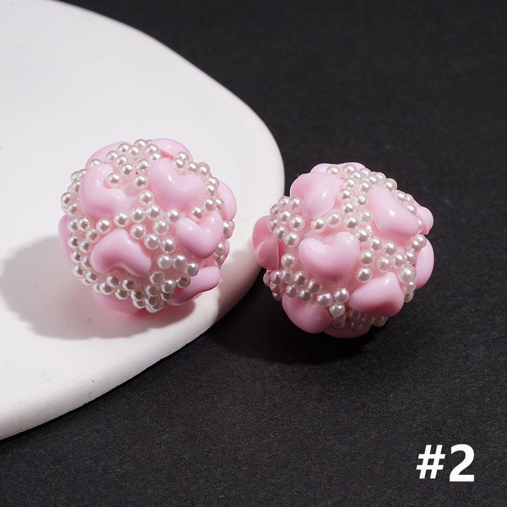 Acrylic Beads with Hearts and White Pearls, 22MM, Multi-Color
