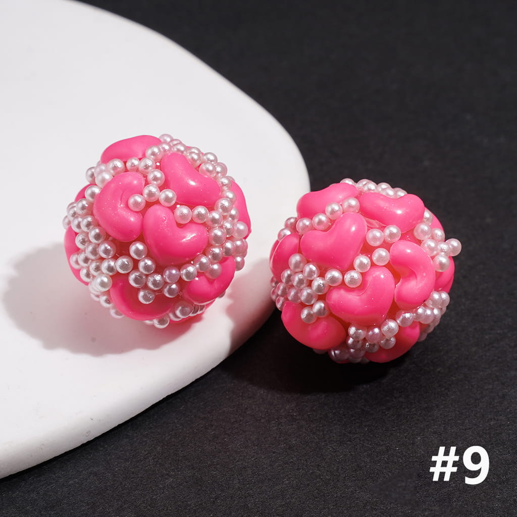 Acrylic Beads with Hearts and White Pearls, 22MM, Multi-Color