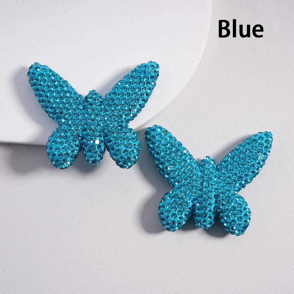 Clay Beads in Butterfly Shape Covered with Rhinestones, Random Mix, 42*49MM