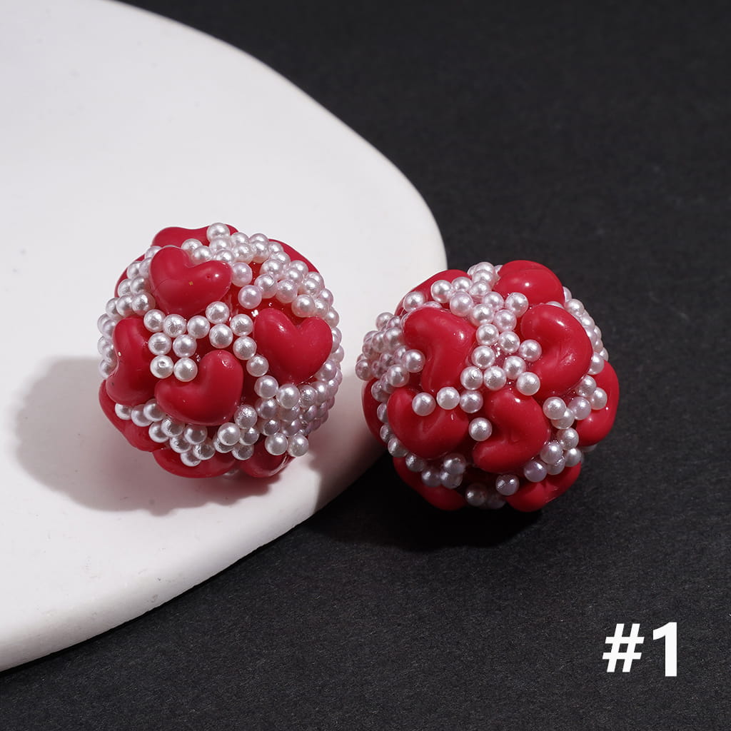 Acrylic Beads with Hearts and White Pearls, 22MM, Multi-Color