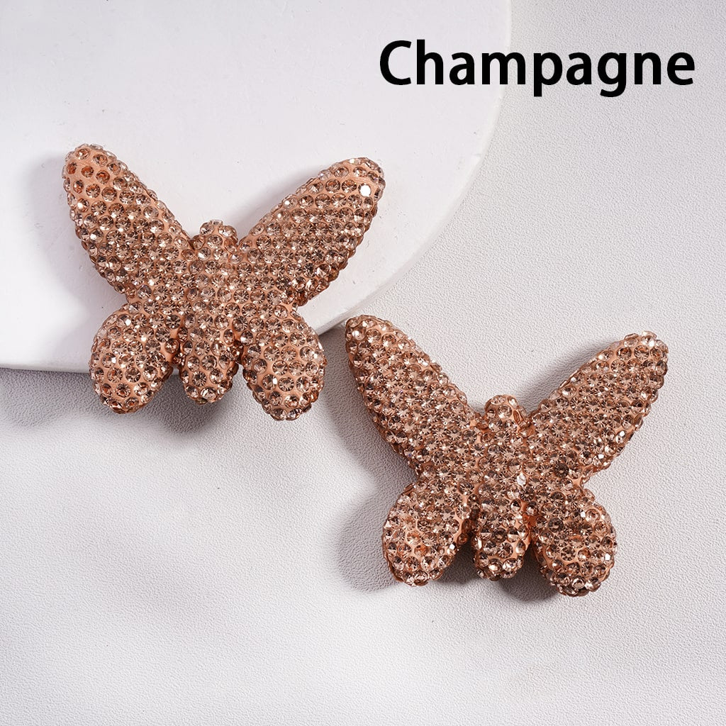 Clay Beads in Butterfly Shape Covered with Rhinestones, Random Mix, 42*49MM