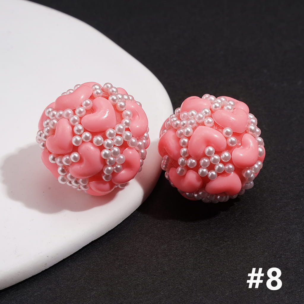 Acrylic Beads with Hearts and White Pearls, 22MM, Multi-Color