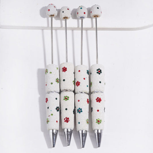 Beadable Clay Pens with Cute Flowers Mini Rhinestones Covered the Entire Pen