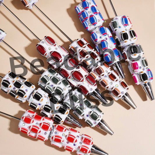 Beadable Clay Pens with Various Colors American Football and AB Rhinestones