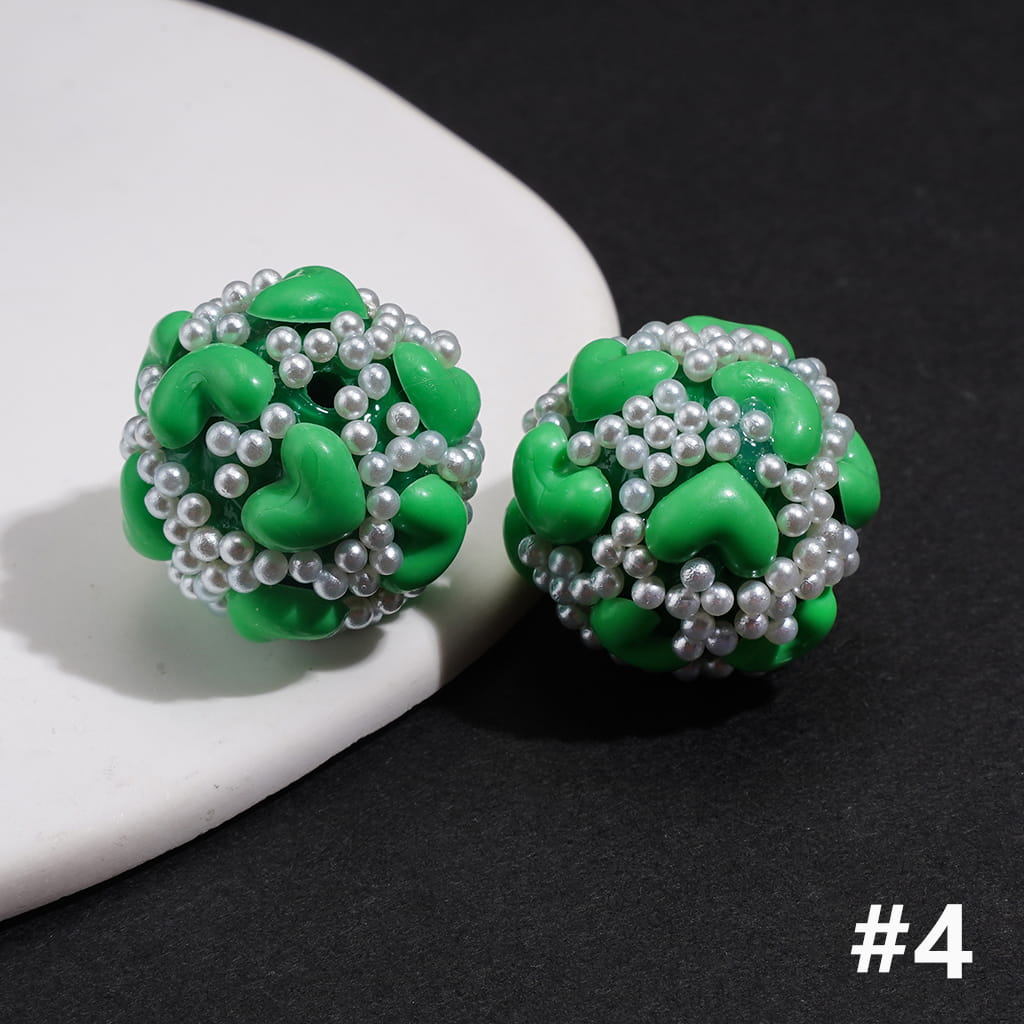 Acrylic Beads with Hearts and White Pearls, 22MM, Multi-Color