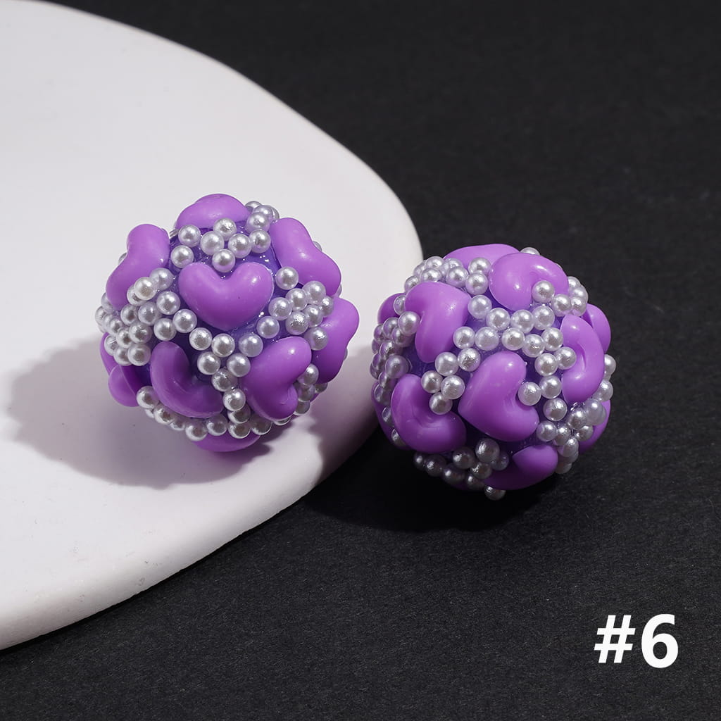 Acrylic Beads with Hearts and White Pearls, 22MM, Multi-Color
