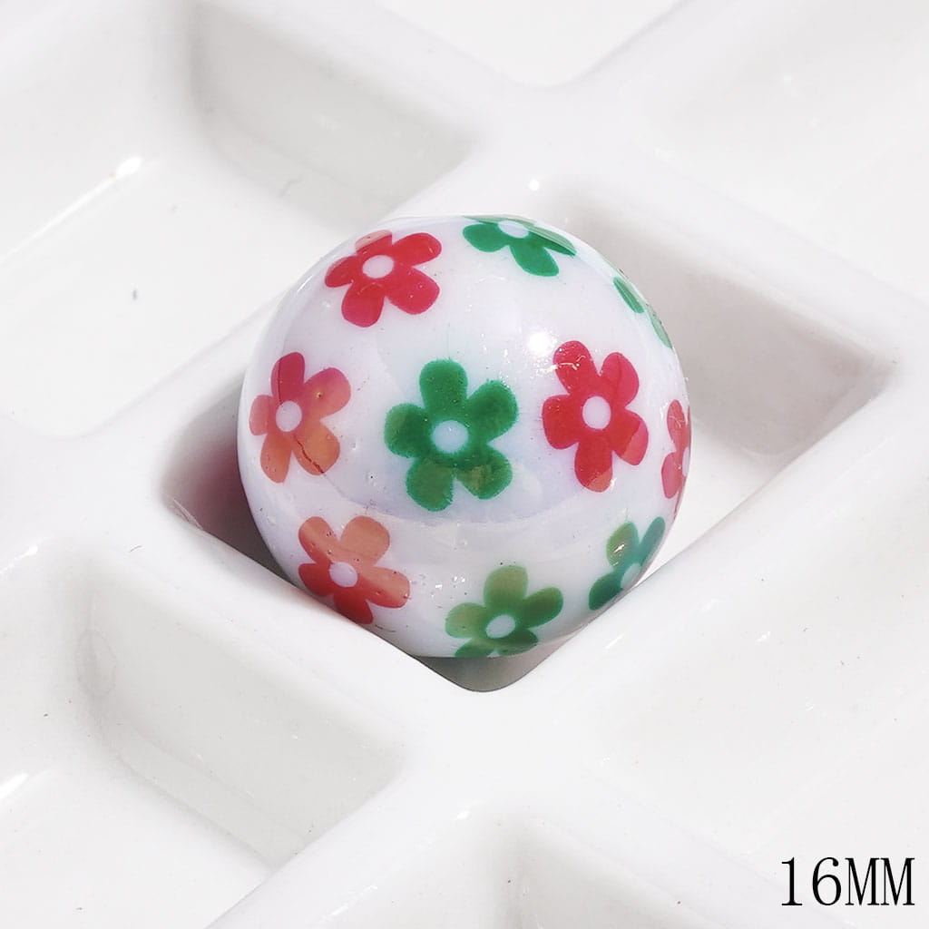UV Coating Green and Red Flowers Acrylic Beads for Bracelets, Christmas Style, 16MM
