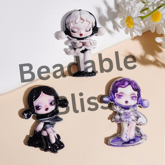 Cool Girl Doll Theme Acrylic Beads, Various Style, Random Mix Multi-Color