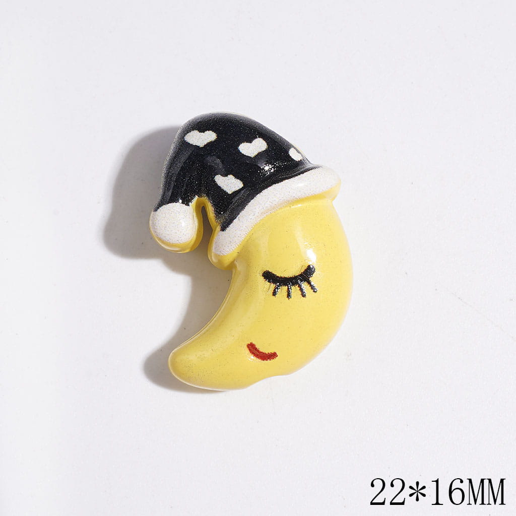 Sleeping Crescent Moon Wearing Assorted Colors Nightcap Acrylic Beads, 22*16MM, Random Mix