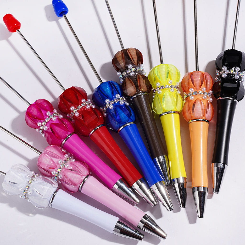 Beadable Pens with Double Layer Water Drop Rhinestones, AB Rhinestone Chains and White Pearls
