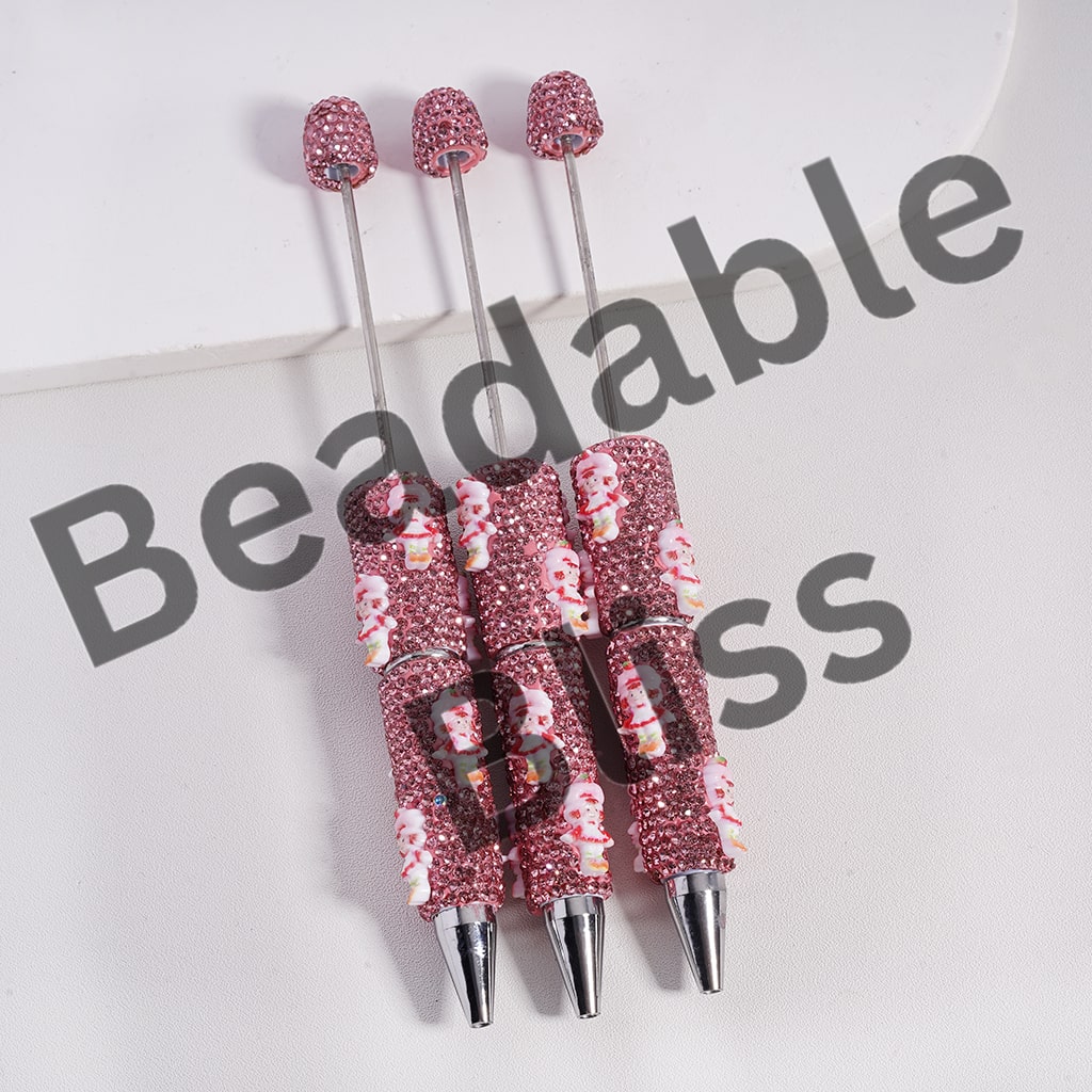 Beadable Clay Pen Cute Strawberry Girl Series with Fancy Pink Rhinestones