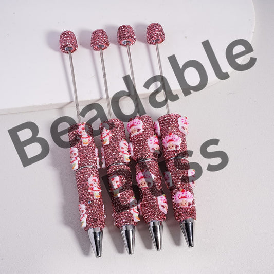 Beadable Clay Pen Cute Strawberry Girl Series with Fancy Pink Rhinestones