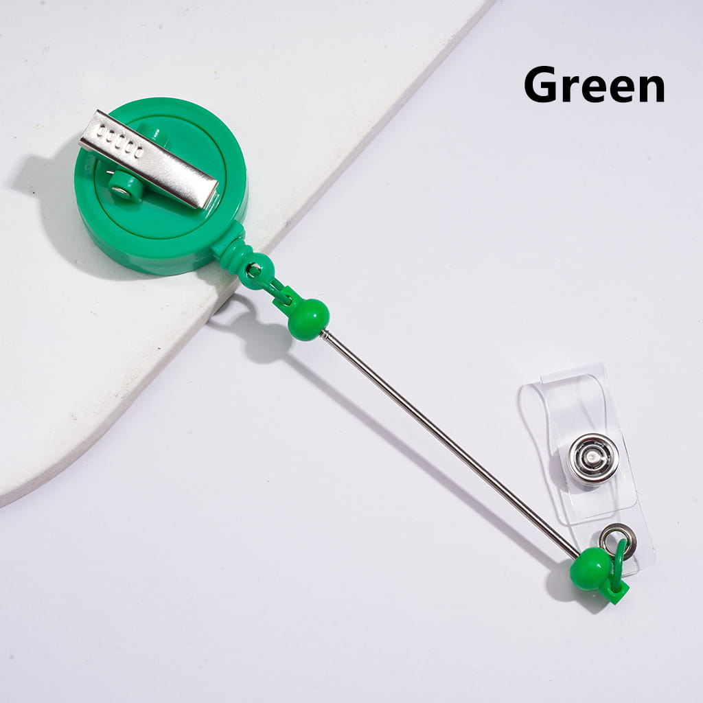Creative Beaded Retractable Back Badge Holder Reels with Rotating Crocodile Clip & Keychain Bar (Please Read the Description)