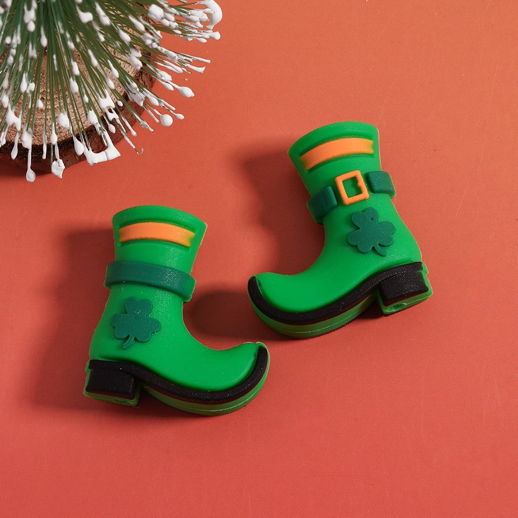 Silicone Focal Beads 3D Gnome Saint Patrick's Day Lucky Clover Series with Elf Boot Dwarf