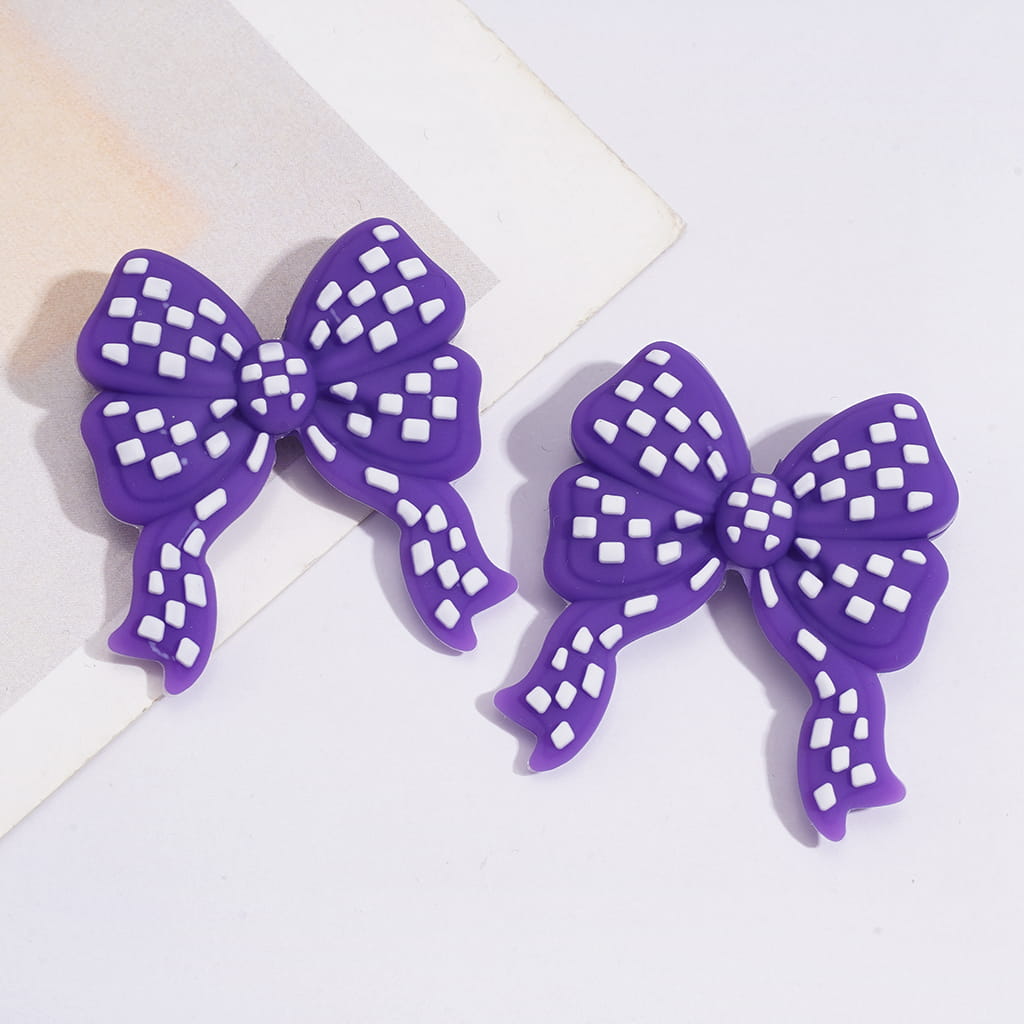 Silicone Focal Beads Bowtie Bowknot with White Checkered, Multi-Color