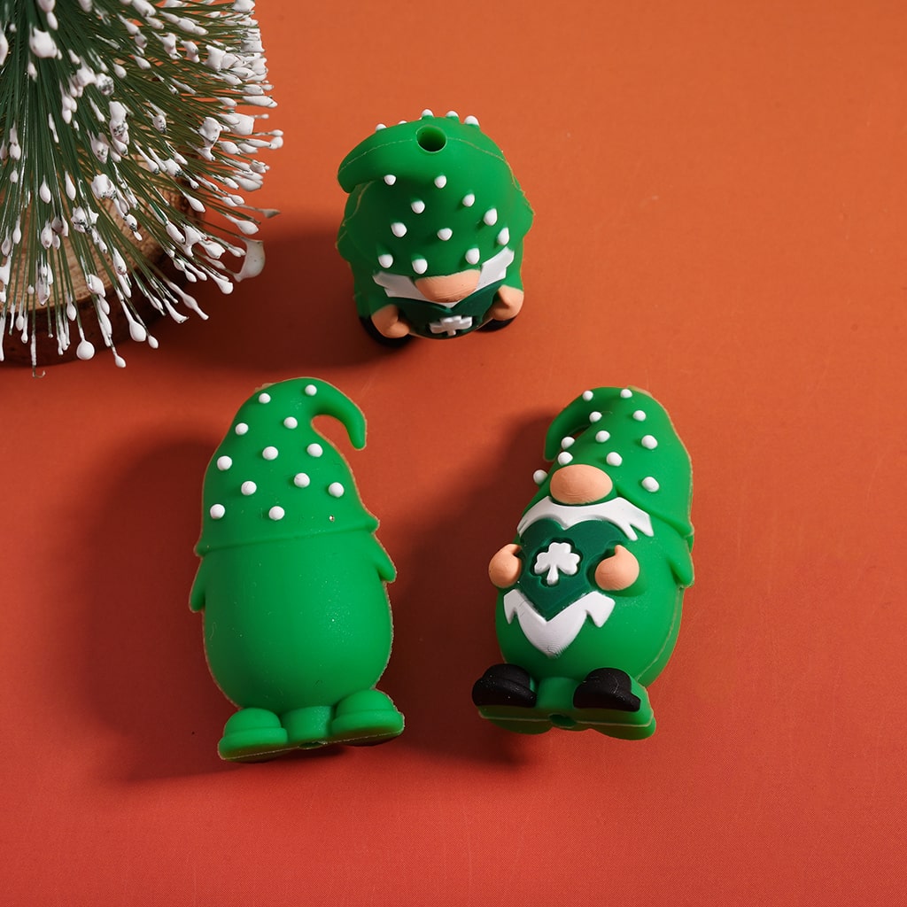 Silicone Focal Beads 3D Gnome Saint Patrick's Day Lucky Clover Series with Elf Boot Dwarf