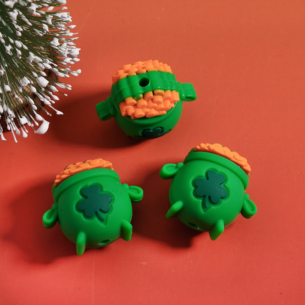 Silicone Focal Beads 3D Gnome Saint Patrick's Day Lucky Clover Series with Elf Boot Dwarf