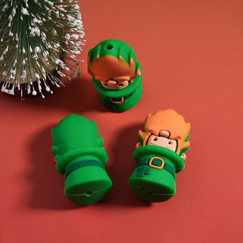 Silicone Focal Beads 3D Gnome Saint Patrick's Day Lucky Clover Series with Elf Boot Dwarf