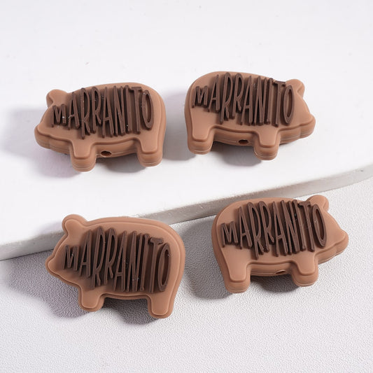 Silicone Focal Beads 3D Brown Marranito Text on Piglet